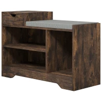 HOMCOM Upholstered Shoe Storage Bench, Hallway Shoe Storage with Seat, Drawer, 3 Open Shelves for Entryway, Rustic Brown(m-2)