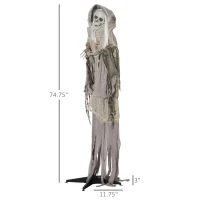 Outsunny 74" Life Size Outdoor Halloween Decorations Skeleton Witch, Sound and Motion Activated Animated Prop Animatronic decor with Light Up Eyes, Sound(m-3)