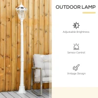 Outsunny 77" Solar Lamp Post Light, Waterproof Aluminum Outdoor Vintage Street Lamp, Motion Activated Sensor PIR, Adjustable Brightness, for Garden, Lawn, Pathway, Driveway, White(m-6)