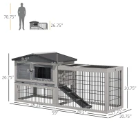 PawHut Solid Wood Rabbit Hutch Bunny Cage Pet Guinea Pig House Outdoor Small Animal Habitat w/ Ramp, Weather-Resistant Asphalt Openable Roof,Pull-out Tray, Light Grey(m-3)