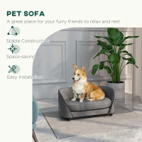 PawHut Pet Sofa Dog Couch for Small to Medium Sized Dogs with Soft Cushion, Removable Washable Cover, Velvet Touch, Grey(m-6)