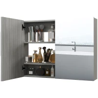 HOMCOM Bathroom Mirror Cabinet, Wall-Mounted Storage Organizer with Double Doors, Adjustable Shelf, Grey(m-11)