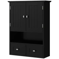 kleankin Medicine Cabinet, Bathroom Wall Cabinet with Shelf and Drawers for Hallway, Living Room, Black(m-2)