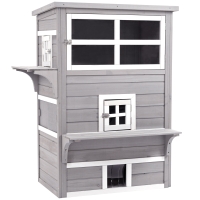 PawHut Outdoor Cat House, 3-Tier Kitty Shelter with 5 Escape Doors, Weather Resistant, Gray & White