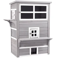 PawHut Outdoor Cat House, 3-Tier Kitty Shelter with 5 Escape Doors, Weather Resistant, Gray & White(m-1)