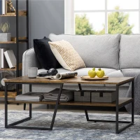 HOMCOM Industrial Coffee Table, 2-tier Center Table with Storage Shelf, Wood Look Accent Furniture with Metal Frame for Living Room, 41.7" x 21.7" x 17.7", Rustic Brown(m-9)