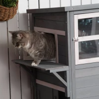 PawHut Outdoor Cat House, 3-Tier Kitty Shelter with 5 Escape Doors, Weather Resistant, Gray & White(m-11)