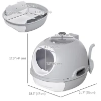 PawHut Cat Litter Box Toilet with Lid, Covered Litter Box with Scoop, Enclosed Drawer and Skylight, Grey(m-3)