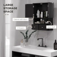 kleankin Medicine Cabinet, Bathroom Wall Cabinet with Shelf and Drawers for Hallway, Living Room, Black(m-4)