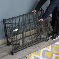 PawHut Folding Design Metal Dog Crate & Heavy Duty Kennel with Removable Tray 4 Locking Wheels 37" x 22.75" x 27.25"(m-13)