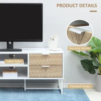 HOMCOM Modern TV Stand for TVs up to 47 inches, Media Console Table with Open Storage Shelves and Drawers for Living Room, White(m-7)