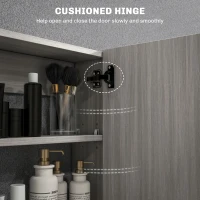 HOMCOM Bathroom Mirror Cabinet, Wall-Mounted Storage Organizer with Double Doors, Adjustable Shelf, Grey(m-7)