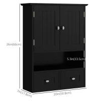 kleankin Medicine Cabinet, Bathroom Wall Cabinet with Shelf and Drawers for Hallway, Living Room, Black(m-3)