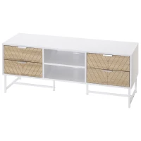 HOMCOM Modern TV Stand for TVs up to 47 inches, Media Console Table with Open Storage Shelves and Drawers for Living Room, White(m-2)