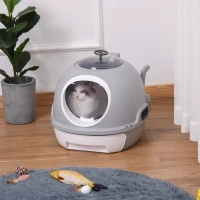 PawHut Cat Litter Box Toilet with Lid, Covered Litter Box with Scoop, Enclosed Drawer and Skylight, Grey(m-1)