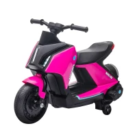 Aosom Kids Ride-On Electric Motorcycle Toy with 6V Rechargable Battery, Training Wheels, Music, Headlights, Pink(m-2)