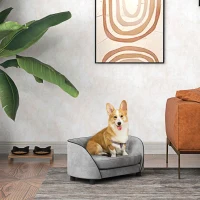 PawHut Pet Sofa Dog Couch for Small to Medium Sized Dogs with Soft Cushion, Removable Washable Cover, Velvet Touch, Grey(m-1)