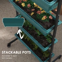 Outsunny 4-Tier Vertical Raised Garden Planter with 4 Boxes, Wheels, Outdoor Plant Stand for Vegetable Flowers, Green(m-9)