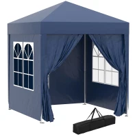 Outsunny 6.6'x6.6' Pop Up Canopy Tent with Sidewalls, Instant Sun Shelter Camping Gazebo with Carry Bag, Blue(m-2)