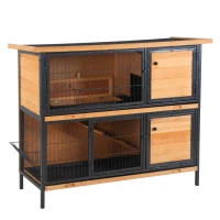 PawHut 48" 2-Story Large Rabbit Hutch Bunny Cage Wooden Pet House Metal Frame with Rooms, Ramp, No Leak Tray, Feeding Trough, Waterproof Asphalt Roof for Rabbits, Chickens, Ducks, Outdoor/Indoor(m-1)