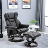 HOMCOM Massage Recliner Chair Heated Swiveling Armchair with Footrest, with Wrapped Wood Base, 10 Vibration Levels, Faux Leather, Black(m-2)