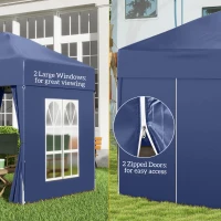 Outsunny 6.6'x6.6' Pop Up Canopy Tent with Sidewalls, Instant Sun Shelter Camping Gazebo with Carry Bag, Blue(m-7)