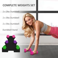 Soozier 2 x 2 lbs., 2 x 3 lbs., 2 x 5 lbs. Dumbbells Set with Dumbbell Rack, Hand Weights for Home Gym Training(m-4)