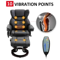 HOMCOM Massage Recliner Chair Heated Swiveling Armchair with Footrest, with Wrapped Wood Base, 10 Vibration Levels, Faux Leather, Black(m-5)
