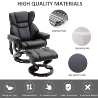 HOMCOM Massage Recliner Chair Heated Swiveling Armchair with Footrest, with Wrapped Wood Base, 10 Vibration Levels, Faux Leather, Black(m-6)