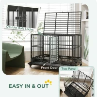 PawHut 48" Heavy Duty Dog Crate Metal Cage Kennel with Lockable Wheels, Double Door and Removable Tray, gray(m-5)