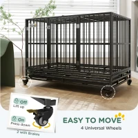 PawHut 48" Heavy Duty Dog Crate Metal Cage Kennel with Lockable Wheels, Double Door and Removable Tray, gray(m-4)