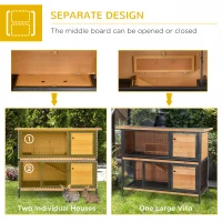 PawHut 48" 2-Story Large Rabbit Hutch Bunny Cage Wooden Pet House Metal Frame with Rooms, Ramp, No Leak Tray, Feeding Trough, Waterproof Asphalt Roof for Rabbits, Chickens, Ducks, Outdoor/Indoor(m-5)