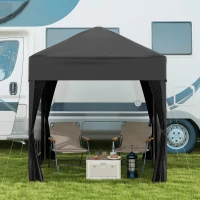 Outsunny 6.6'x6.6' Pop Up Canopy Tent with Sidewalls, Instant Sun Shelter Camping Gazebo with Carry Bag, Black(m-9)