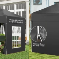 Outsunny 6.6'x6.6' Pop Up Canopy Tent with Sidewalls, Instant Sun Shelter Camping Gazebo with Carry Bag, Black(m-7)