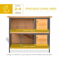 PawHut 48" 2-Story Large Rabbit Hutch Bunny Cage Wooden Pet House Metal Frame with Rooms, Ramp, No Leak Tray, Feeding Trough, Waterproof Asphalt Roof for Rabbits, Chickens, Ducks, Outdoor/Indoor(m-4)