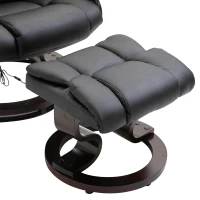 HOMCOM Massage Recliner Chair Heated Swiveling Armchair with Footrest, with Wrapped Wood Base, 10 Vibration Levels, Faux Leather, Black(m-7)
