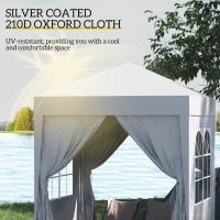 Outsunny 6.6'x6.6' Pop Up Canopy Tent with Sidewalls, Instant Sun Shelter Camping Gazebo with Carry Bag, White(m-5)