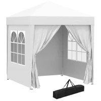 Outsunny 6.6'x6.6' Pop Up Canopy Tent with Sidewalls, Instant Sun Shelter Camping Gazebo with Carry Bag, White(m-2)