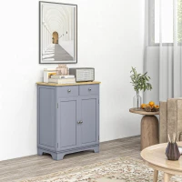 HOMCOM Kitchen Storage Cabinet with Adjustable Shelf, 2 Drawers and 2 Doors, Sideboard Buffet Cabinet, Grey(m-1)