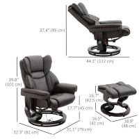 HOMCOM Massage Recliner and Ottoman, PU Leisure Office Chair with 10 Vibration Points, Adjustable Backrest, Side Pocket and Remote Control, for Living Room, Study, Bedroom, Brown(m-3)