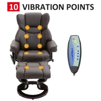 HOMCOM Massage Recliner Chair Swiveling Armchair with Footrest, with Wrapped Wood Base, 10 Vibration Levels, Faux Leather, Brown(m-5)