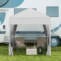 Outsunny 6.6'x6.6' Pop Up Canopy Tent with Sidewalls, Instant Sun Shelter Camping Gazebo with Carry Bag, White(m-9)