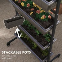Outsunny 4-Tier Vertical Raised Garden Planter with 4 Boxes, Wheels, Outdoor Plant Stand for Vegetable Flowers, Brown(m-9)