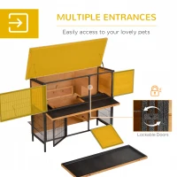 PawHut 48" 2-Story Large Rabbit Hutch Bunny Cage Wooden Pet House Metal Frame with Rooms, Ramp, No Leak Tray, Feeding Trough, Waterproof Asphalt Roof for Rabbits, Chickens, Ducks, Outdoor/Indoor(m-7)