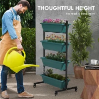 Outsunny 4-Tier Vertical Raised Garden Planter with 4 Boxes, Wheels, Outdoor Plant Stand for Vegetable Flowers, Green(m-5)