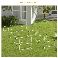 PawHut 8 Piece Dog Agility Set with Adjustable Height Jump Bars, Carry Bag, Displacing Top Bar, White(m-5)