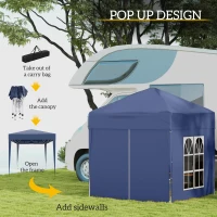 Outsunny 6.6'x6.6' Pop Up Canopy Tent with Sidewalls, Instant Sun Shelter Camping Gazebo with Carry Bag, Blue(m-4)