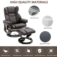 HOMCOM Massage Recliner Chair Swiveling Armchair with Footrest, with Wrapped Wood Base, 10 Vibration Levels, Faux Leather, Brown(m-6)