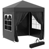 Outsunny 6.6'x6.6' Pop Up Canopy Tent with Sidewalls, Instant Sun Shelter Camping Gazebo with Carry Bag, Black(m-2)