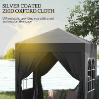Outsunny 6.6'x6.6' Pop Up Canopy Tent with Sidewalls, Instant Sun Shelter Camping Gazebo with Carry Bag, Black(m-5)